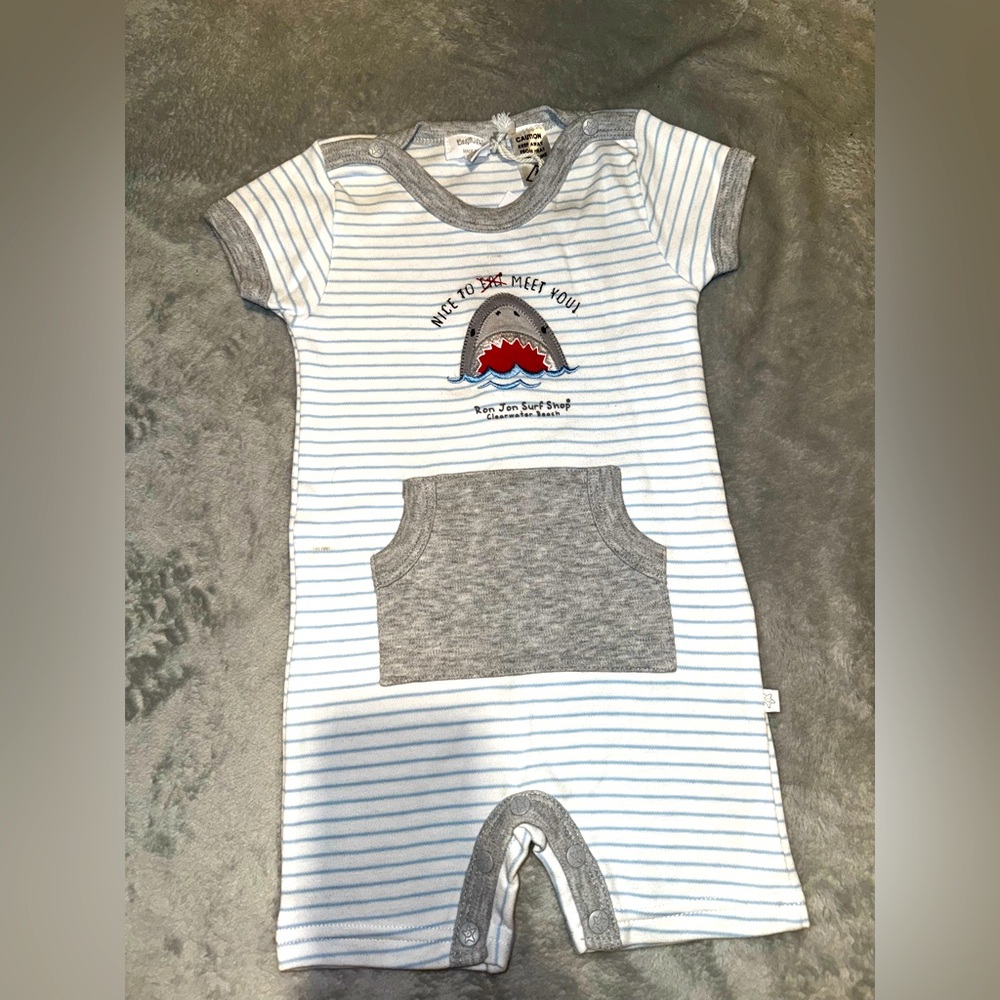 Earth Nymph shark romper  baby boy onesie sz 6-12 months